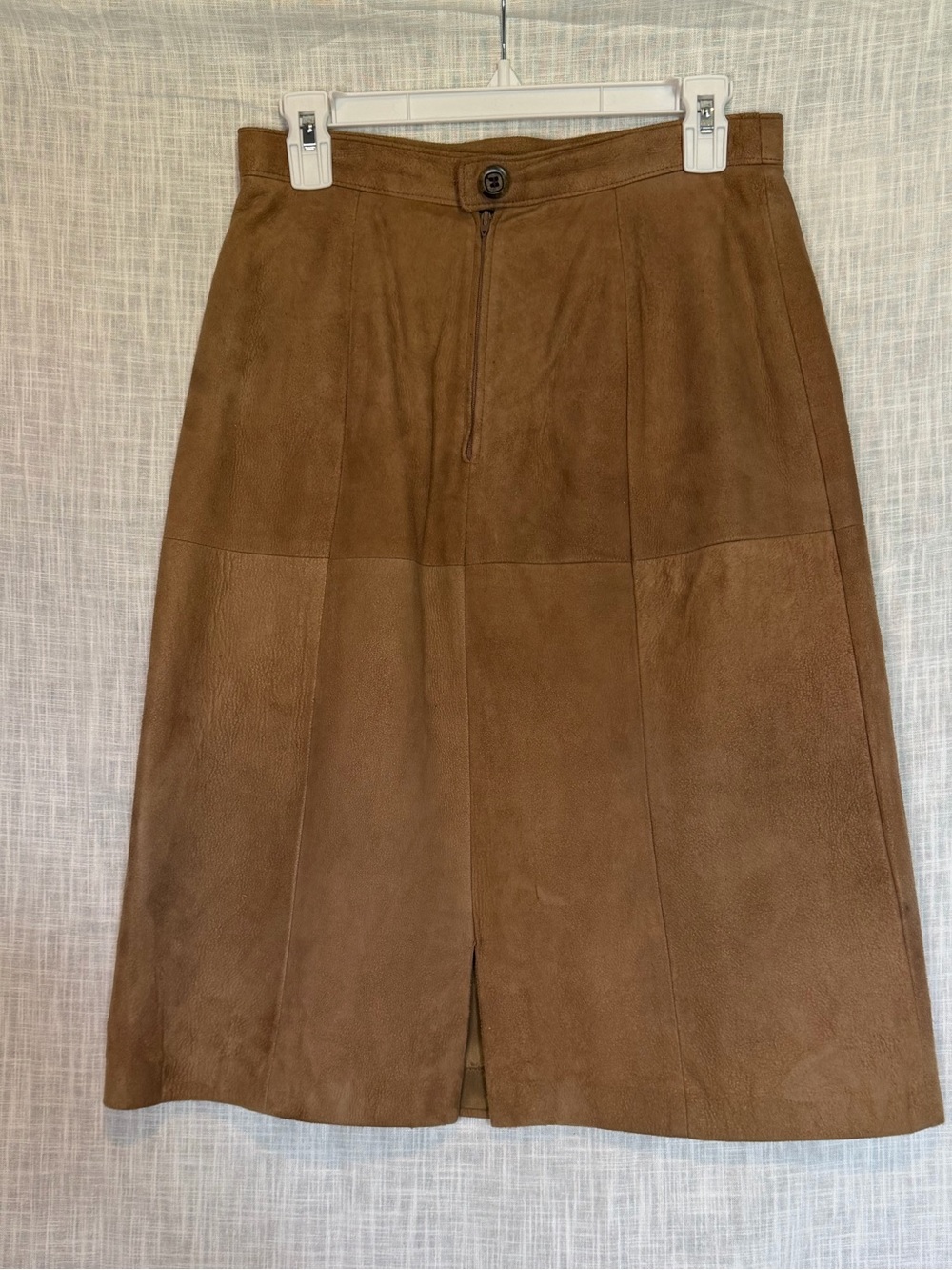 Women's Brown 100% Suede Leather A-Line Midi Skirt - Picture 3 of 7